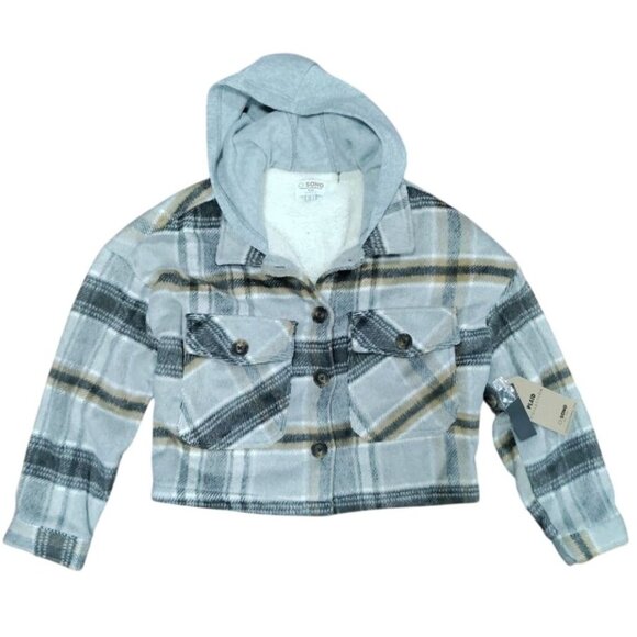 Ci Sono Plaid Hooded Cropped Jacket Sherpa Lined Flannel Jacket Women's M - Picture 2 of 11